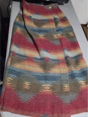 Vtg 90s No.4 EXP Jeans Multicolor Western Wool blend Wrap Skirt Italy Size 28x35